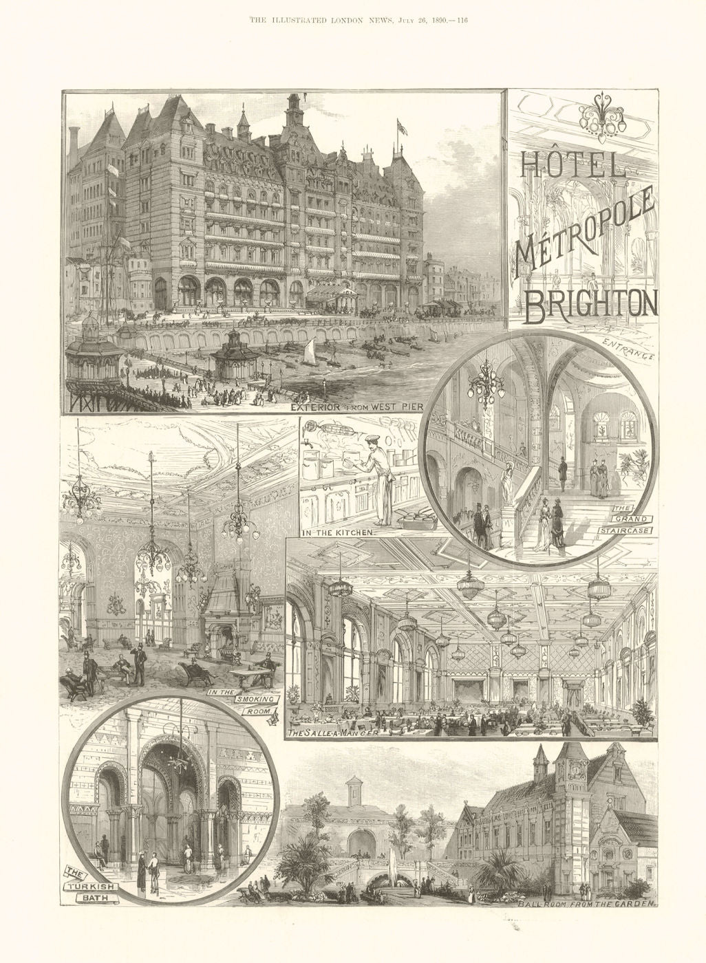 Hotel Metropole Brighton Dining room Turkish Bath Kitchen Ball Room. Sussex 1890